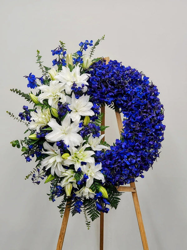 Blue Half Round Wreath